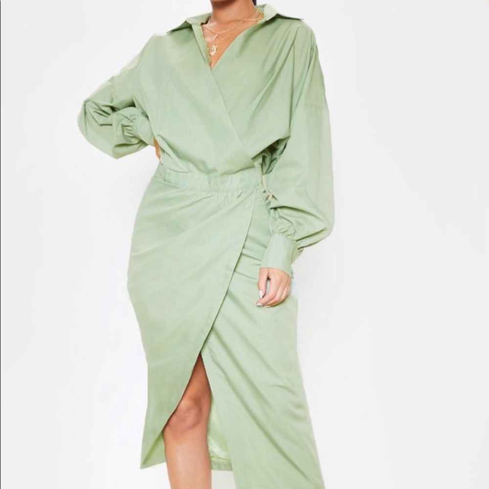 Sage Khaki Midi Shirt Dress